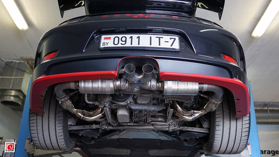 Porsche GT3 991 установка полной титановой выхлопной системы ipe